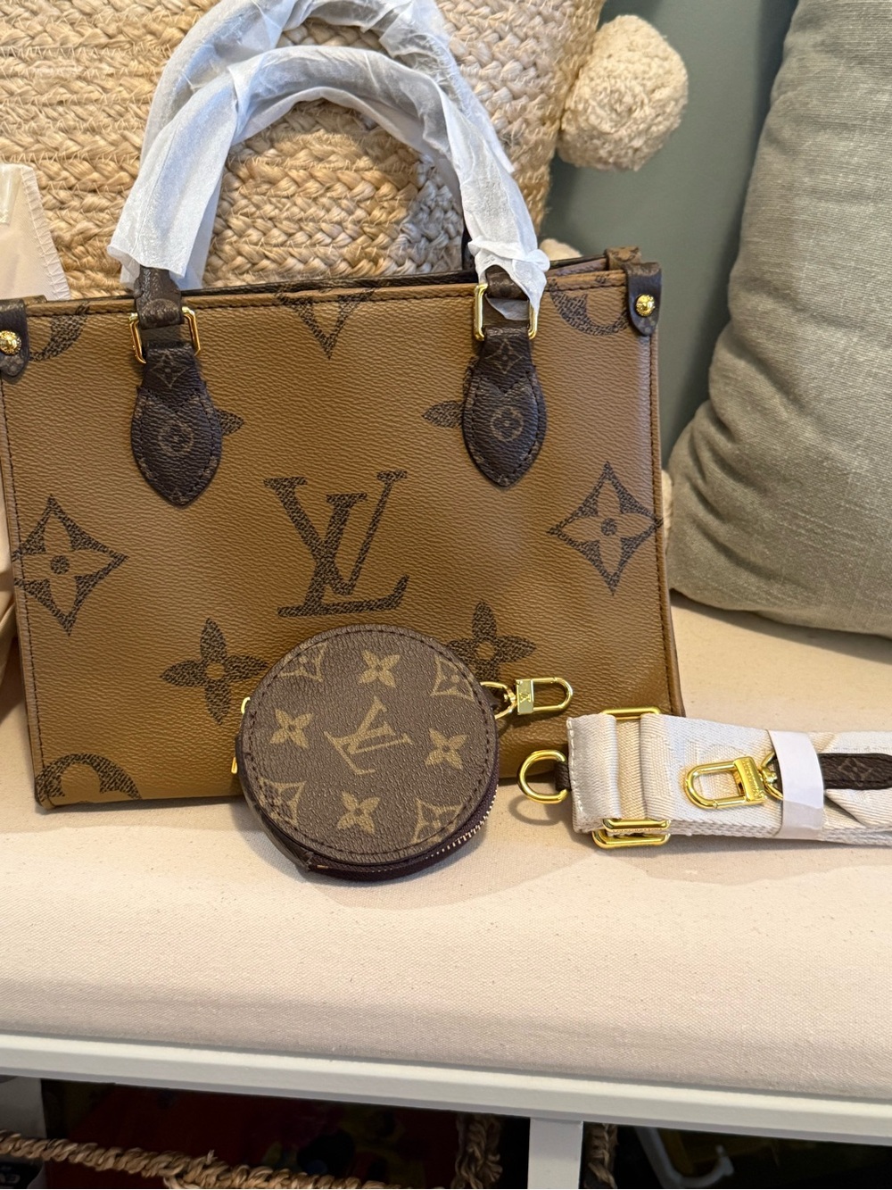 L V Two-Toned Brown Monogram Canvas Mini Satchel with Tan Accents - Picture 3 of 12